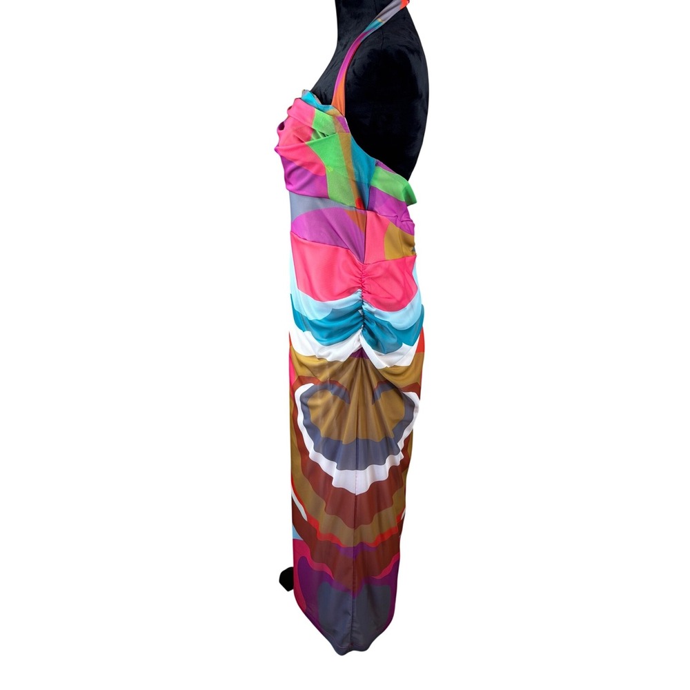 Anthropologie Multi Color Abstract Swirl Halter Midi Dress Womens Medium - Picture 2 of 9